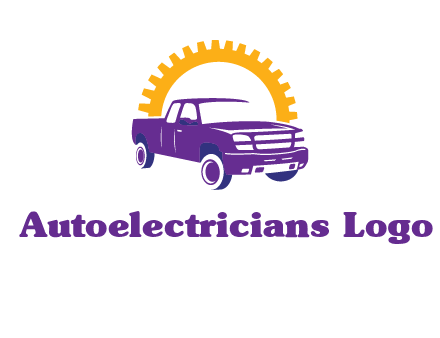 pickup truck logo with cogwheel gears icon