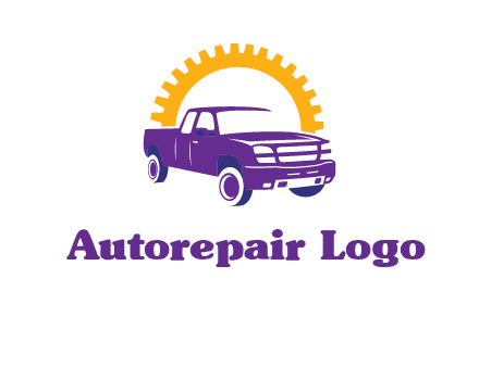 pickup truck logo with cogwheel gears icon