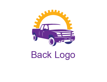 pickup truck logo with cogwheel gears icon