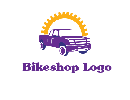 pickup truck logo with cogwheel gears icon