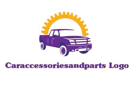 pickup truck logo with cogwheel gears icon