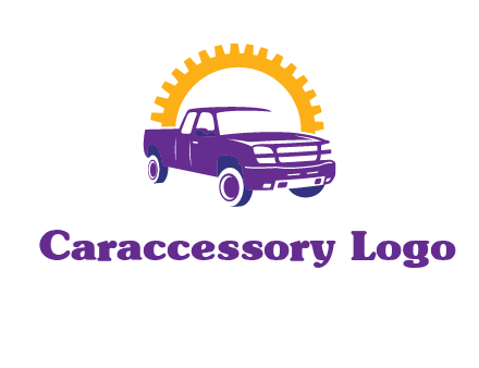 pickup truck logo with cogwheel gears icon
