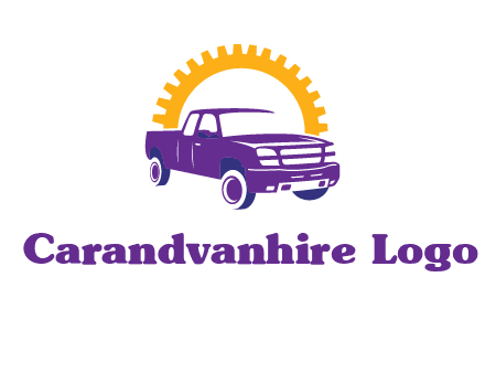 pickup truck logo with cogwheel gears icon