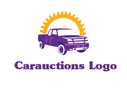 pickup truck logo with cogwheel gears icon