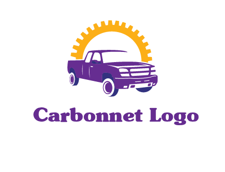 pickup truck logo with cogwheel gears icon