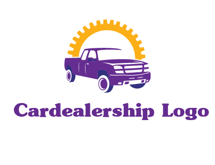 pickup truck logo with cogwheel gears icon