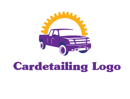 pickup truck logo with cogwheel gears icon