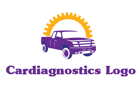pickup truck logo with cogwheel gears icon