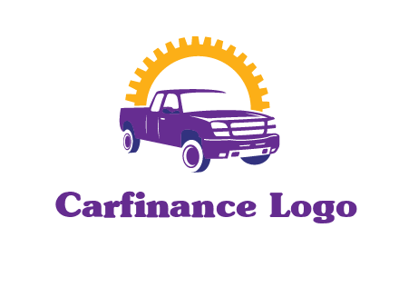 pickup truck logo with cogwheel gears icon