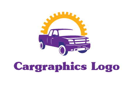 pickup truck logo with cogwheel gears icon