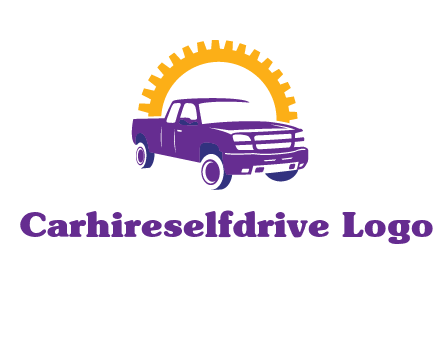 pickup truck logo with cogwheel gears icon