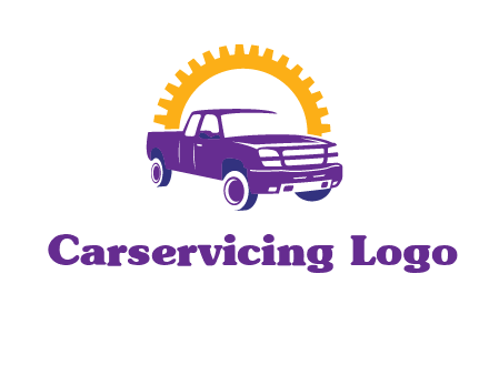 pickup truck logo with cogwheel gears icon