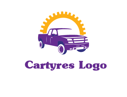 pickup truck logo with cogwheel gears icon