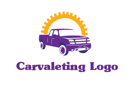 pickup truck logo with cogwheel gears icon