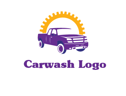 pickup truck logo with cogwheel gears icon