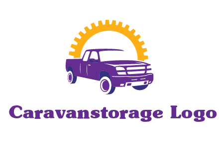 pickup truck logo with cogwheel gears icon