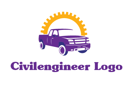 pickup truck logo with cogwheel gears icon