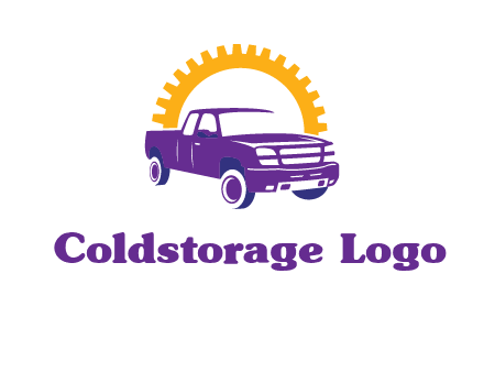 pickup truck logo with cogwheel gears icon