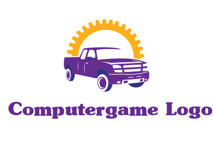 pickup truck logo with cogwheel gears icon