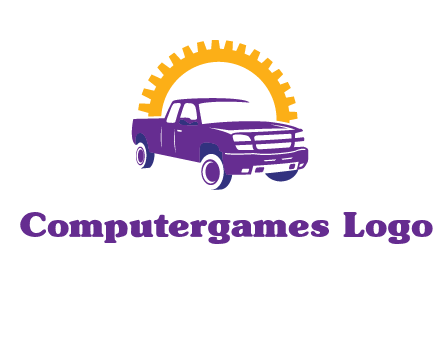pickup truck logo with cogwheel gears icon