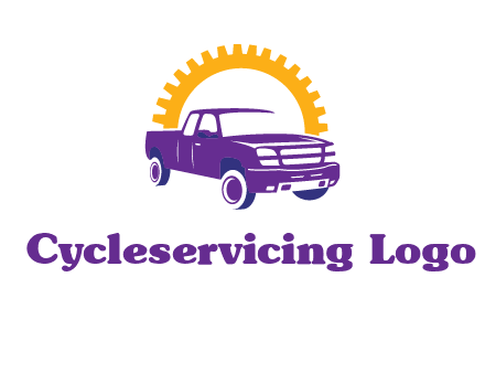 pickup truck logo with cogwheel gears icon