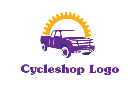 pickup truck logo with cogwheel gears icon