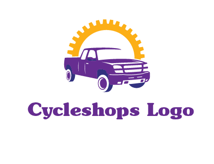 pickup truck logo with cogwheel gears icon