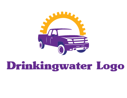 pickup truck logo with cogwheel gears icon