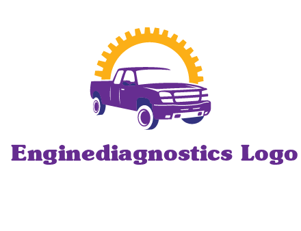 pickup truck logo with cogwheel gears icon