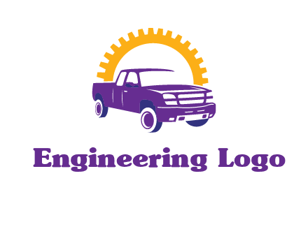 pickup truck logo with cogwheel gears icon