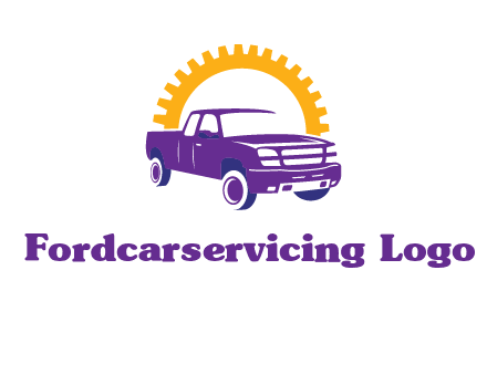pickup truck logo with cogwheel gears icon