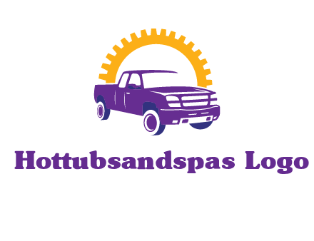 pickup truck logo with cogwheel gears icon