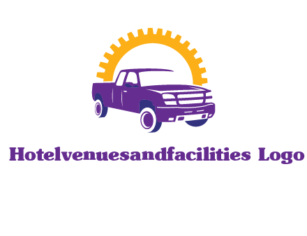 pickup truck logo with cogwheel gears icon