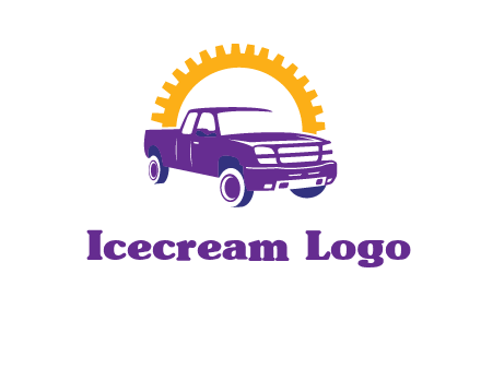 pickup truck logo with cogwheel gears icon