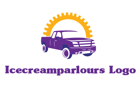 pickup truck logo with cogwheel gears icon