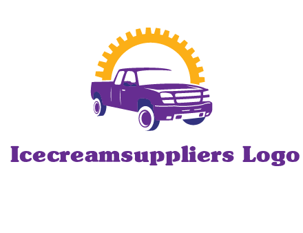 pickup truck logo with cogwheel gears icon