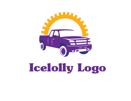 pickup truck logo with cogwheel gears icon