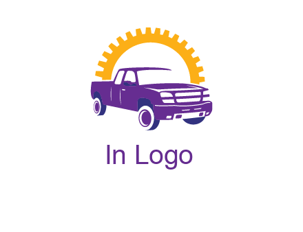 pickup truck logo with cogwheel gears icon