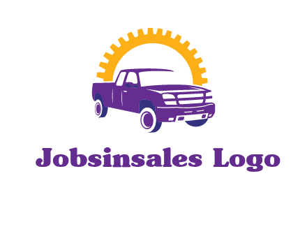 pickup truck logo with cogwheel gears icon