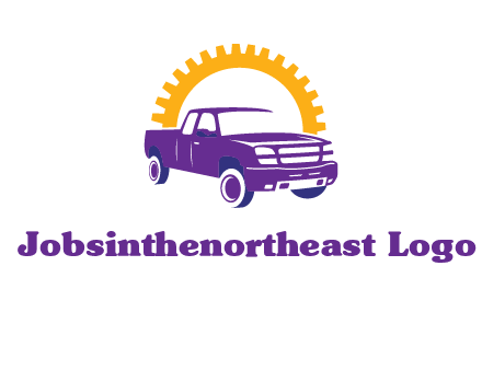 pickup truck logo with cogwheel gears icon