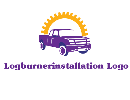 pickup truck logo with cogwheel gears icon