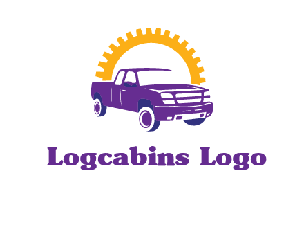 pickup truck logo with cogwheel gears icon