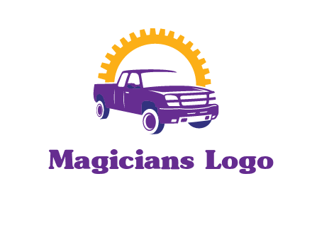 pickup truck logo with cogwheel gears icon