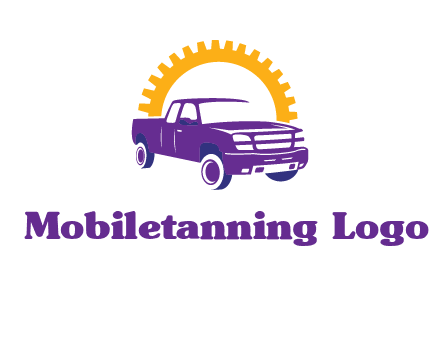 pickup truck logo with cogwheel gears icon