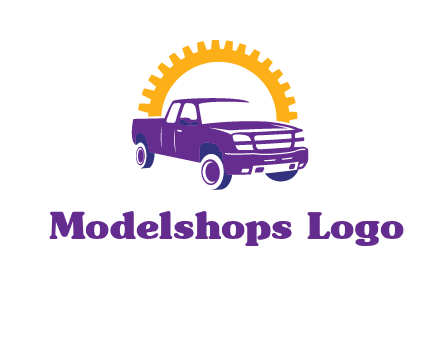 pickup truck logo with cogwheel gears icon