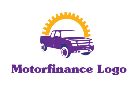 pickup truck logo with cogwheel gears icon