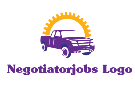 pickup truck logo with cogwheel gears icon
