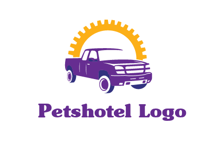 pickup truck logo with cogwheel gears icon