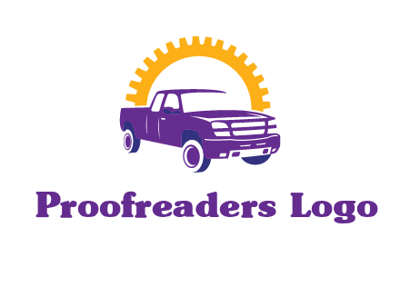 pickup truck logo with cogwheel gears icon