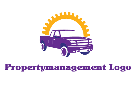 pickup truck logo with cogwheel gears icon